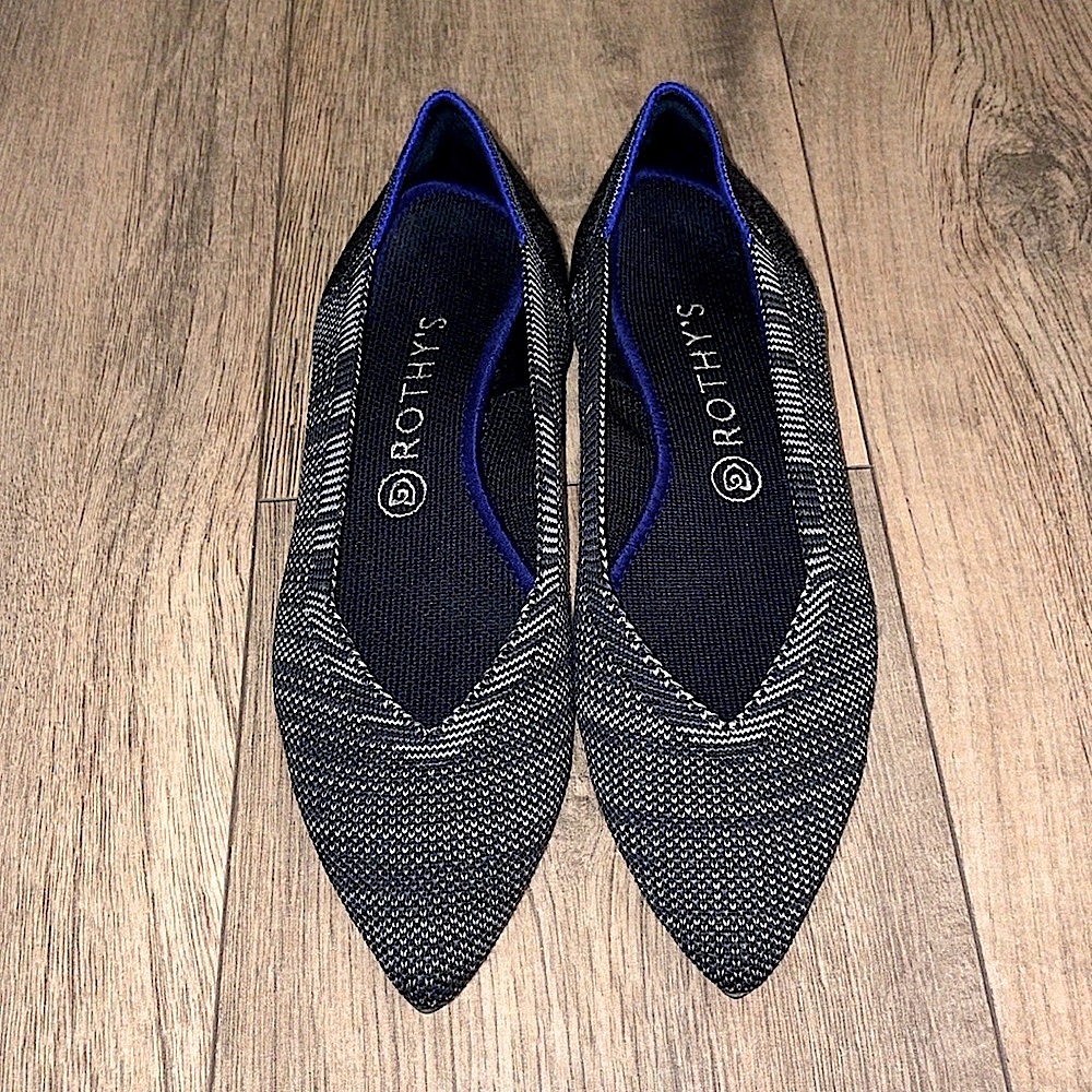 Rothy's The Point Classic Black & Beige Knit Flats Sz 8.5